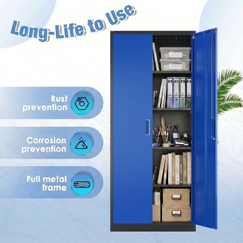 71 Inch Lockable Metal Storage Cabinet (Black & Blue / 15.75"D x 31.50"W x 70.87"H)