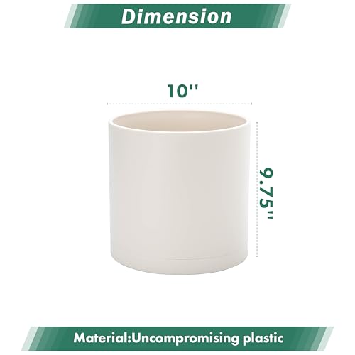 Plastic Planter Pot with Saucer (10 Inch / Oatmeal)