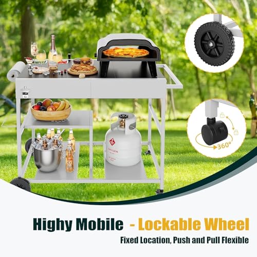 24"x37" Outdoor Tabletop Grill Table Stand (Silver/Black / 24 x 37 x 31 inches)