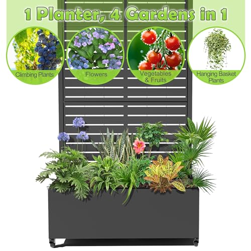 15.7"×70.9"×35.4" Metal Raised Garden Bed with Trellis and Wheels