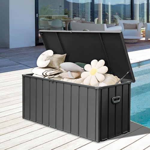 Outdoor Metal Storage Deck Box Waterproof 190 Gal Patio Pool Deck Box