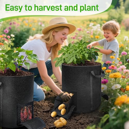 4 Pcs 15 Gallon Potato Grow Bags with Harvest & Visible Windows (4 Count)