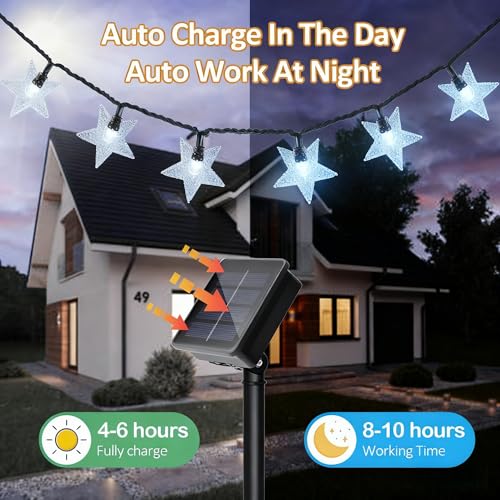 Twinkle Solar Star String Lights Outdoor Waterproof 39FT (Cool White)