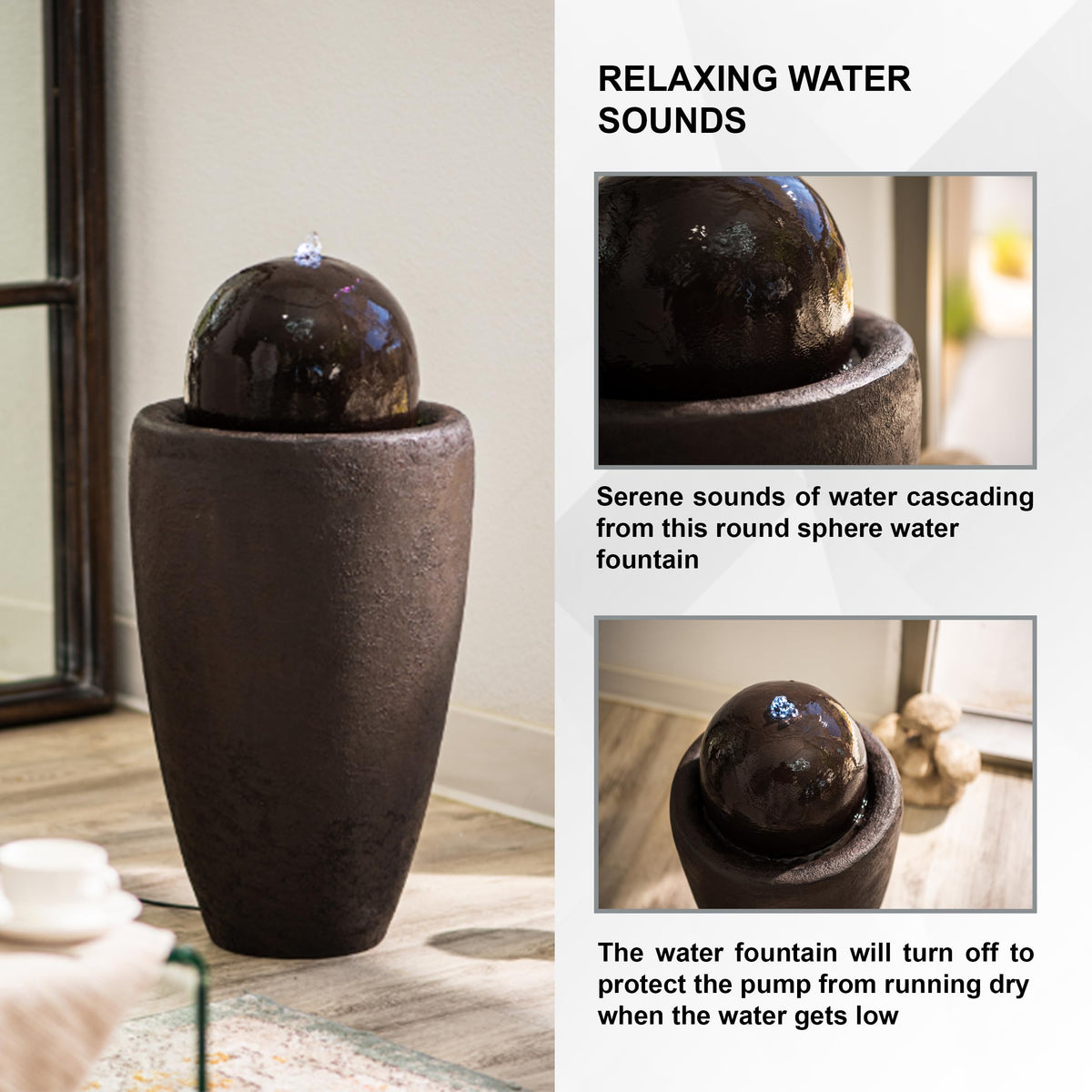 25.98" H Round Stone Indoor (Brown / 25.98"H)