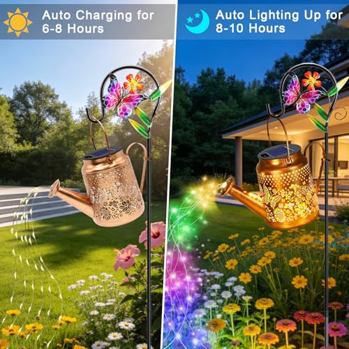 Butterfly Solar Lights Outdoor Solar Watering Can Lights with Shepherd Hook