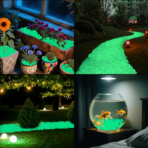 200PCS 1 1.2" Green Gardening Luminous Glow Stones Outdoor Decorations Luminous Stones Glow Stones Pebbles for Patio Landscaping Lawn Landscape Decor (200 Count)