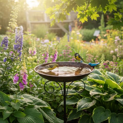 Metal Bird Bath for Outdoor (Brown-2)