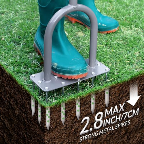 Manual Lawn Aerator Tool with 15 Iron Spikes
