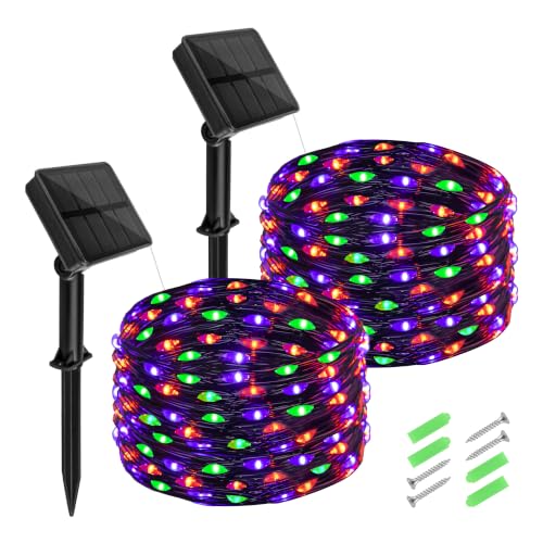 Halloween Solar Fairy Lights 2 Pack 16.4FT 50LED Each (Orange Purple & Green / 16.4ft)