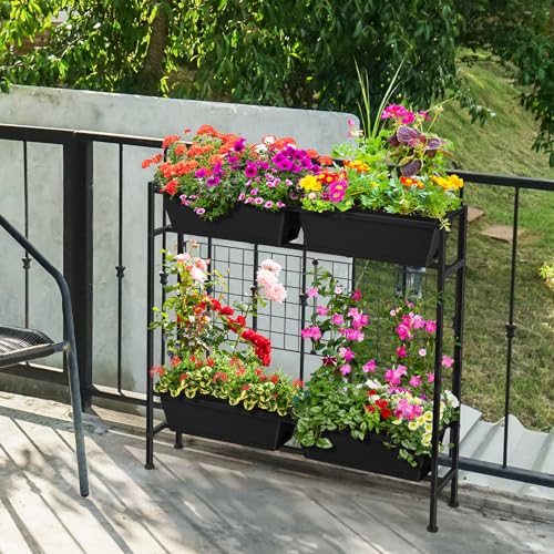Raised Garden Bed 32" Tall Elevated Planter Boxes with Trellis & Legs