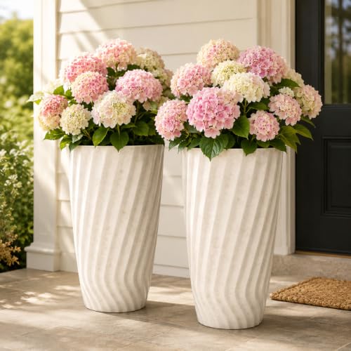 24" Resin Tall Outdoor Planters (24" H-vintage Ivory Marble Texture)