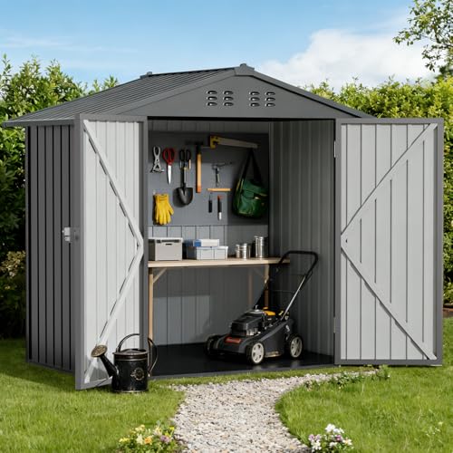 6'x4' Shed Outdoor Storage Metal with Lockable Doors & Vents (Gray / 6'*4')