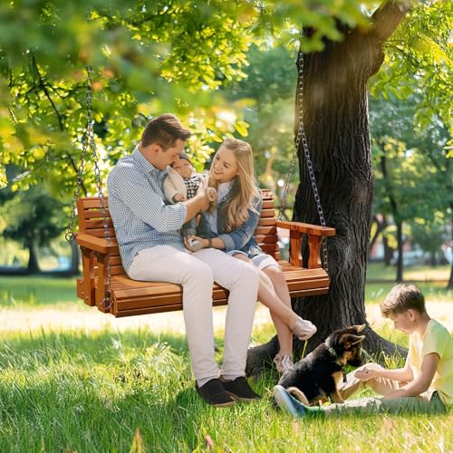 2026 Upgraded 4 FT Wooden Porch Swing (Brown / 4 FT)