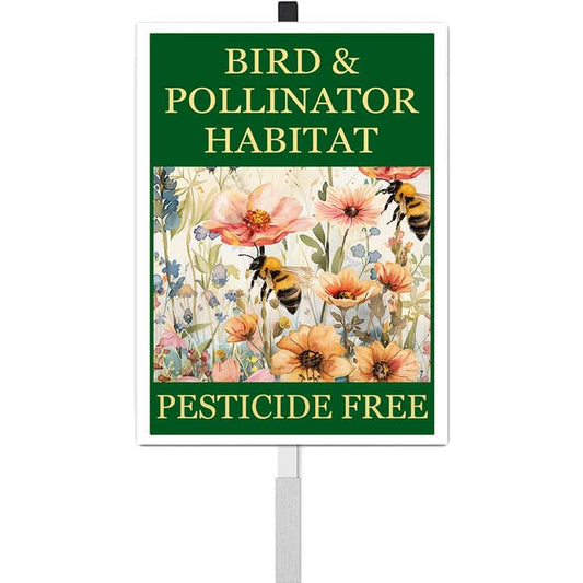 Bird and Pollinator Habitat Pesticide Free Yard Sign With Stakes 8X12 inches Rustproof Reflective Aluminum Pollinator Friendly Garden Sign Stand Bee Outdoor Decor (D6 / 8x12)