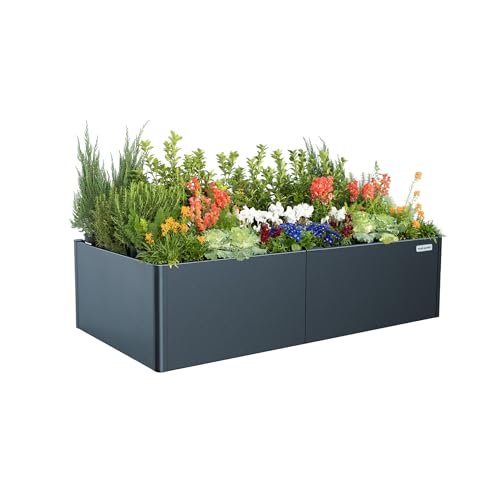 Modern Raised Garden Bed 17" Tall 42" x 83" Heavy Large Metal Planter Box for Trees Plants Flowers Double