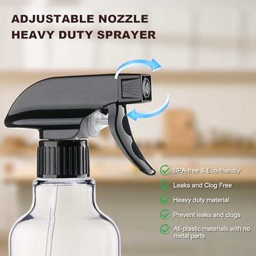 Plastic Spray Bottles 16.9oz 2 Pack Adjustable Mist (2 Count)