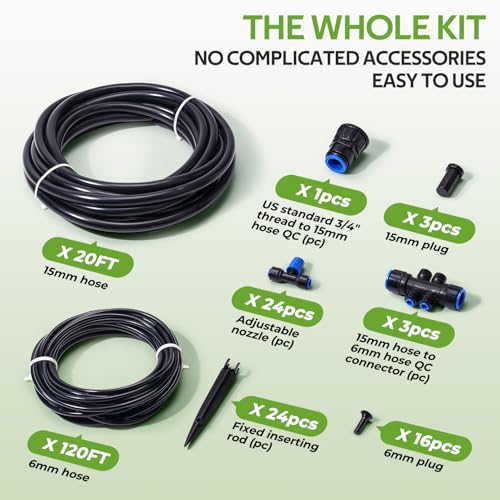 140FT Quick Connect Drip Irrigation Kit for Large Gardens (193 Count)
