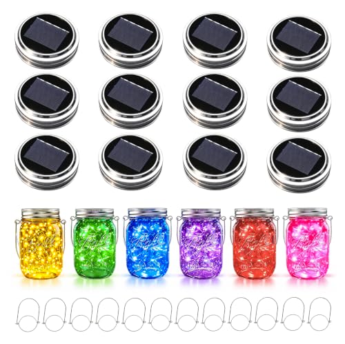 Solar Mason Jar Lid Lights Outdoor 12 Pack (Multicolor)