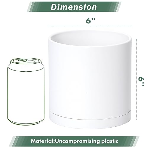4 Pack White Plastic Planters with Saucers (6")