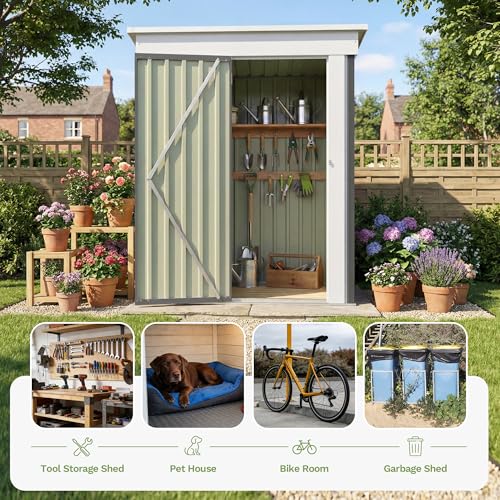 5x3 FT Outdoor Storage Shed with Floor Frame (Gray / 5x3 FT)