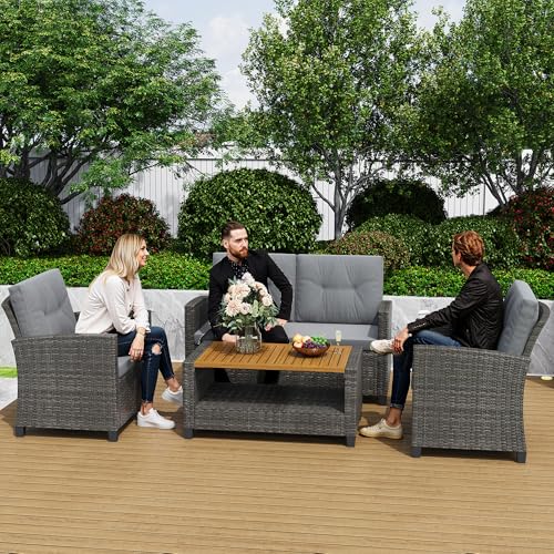 4 Piece Patio Furniture Set (Gray Wood / 4)
