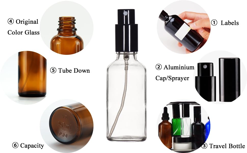 Clear Glass Spray Bottles 2oz (12 Count)