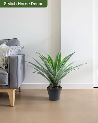 Artificial Agave Plant in Black Pot with Real Stone Pebbles