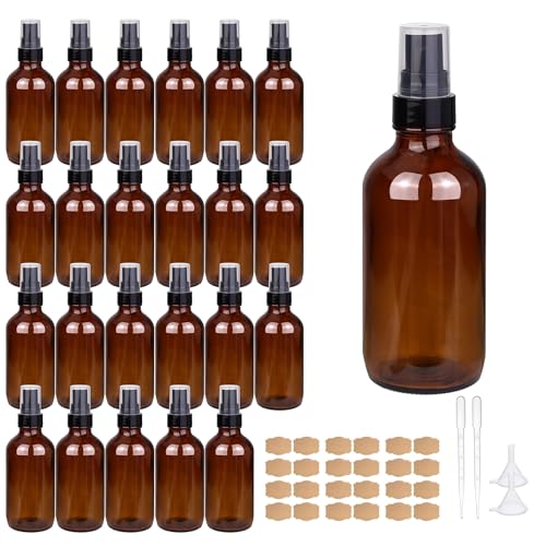 4oz Amber Glass Spray Bottles Mist Sprayer Set of 24 (24 Count)