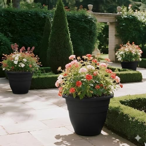 6 Pack 20 Inch Large Plant Pots Outdoor (Black Pack of 6 / 20 inch)