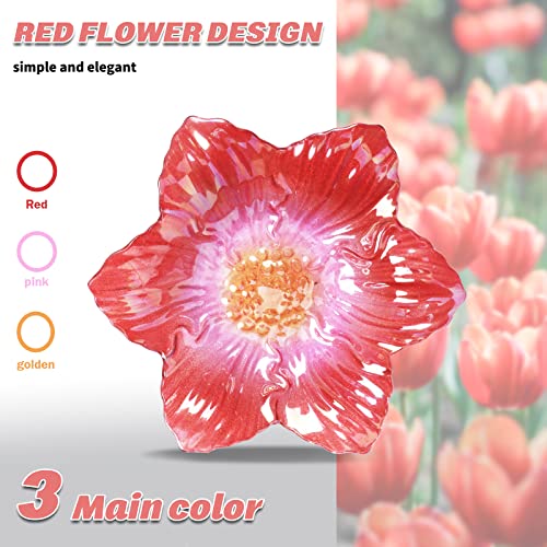 Bird Baths for Outdoors Glass Bird Bath Bowl Outdoor Bird Feeder Flower Pattern with Metal Stake for Garden