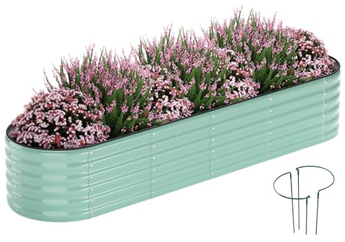 Garden Box Raised Flower Bed Galvanized Metal Planter Round Raised Garden Bed Kit for Gardening Outdoor 1PC Green 8X2X1FT (Pale Green / 8x2x1FT（1pcs）)