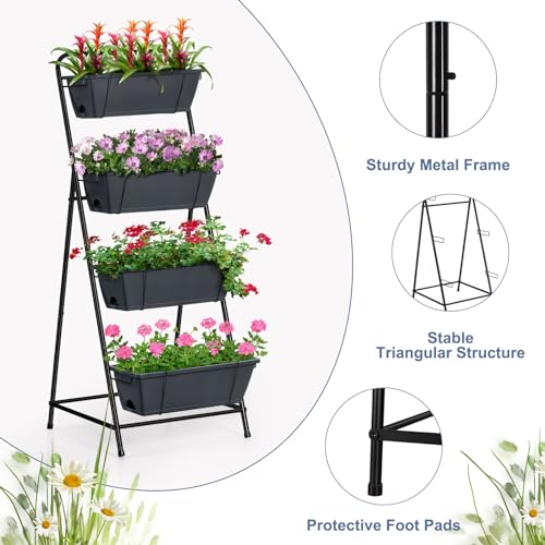 4 Tier Vertical Garden Planter Herb Garden Planter Outdoor Planters for Outdoor Plants Standing Vertical Raised Garden Bed Tiered Garden Vegetable Planter with Drainage Holes