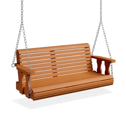 2026 Upgraded 4 FT Wooden Porch Swing (Brown / 4 FT)
