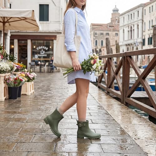 Women's Waterproof Short Rain Boots Ankle Rubber Garden Shoes