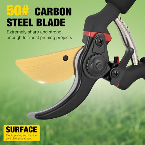 Pruning Shears for Gardening 8" Professional Bypass Garden Scissors Yard Clippers with Sharp Carbon Steel Blade Heavy Duty Hand Pruners for Branch Flower Plant Trimming Cutting Gardening Tools