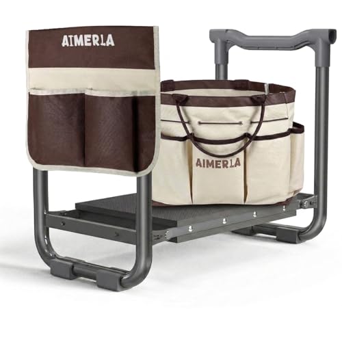 Foldable Garden Kneeler Seat Heavy Duty [Upgraded Widened Thick Kneeling Pad] Garden Stool with Large Garden Tool Bags with Pockets
