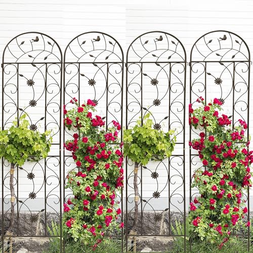 4 Pack Metal Garden Trellis 86.7" Tall Outdoor Climbing Plant Support for Roses (4 Count)