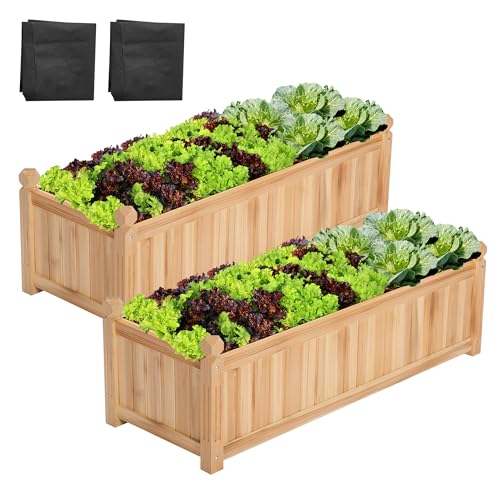 2 Pack Raised Garden Bed 3.6x1.3Ft Outdoor Wood 43.5x16x14 Planter