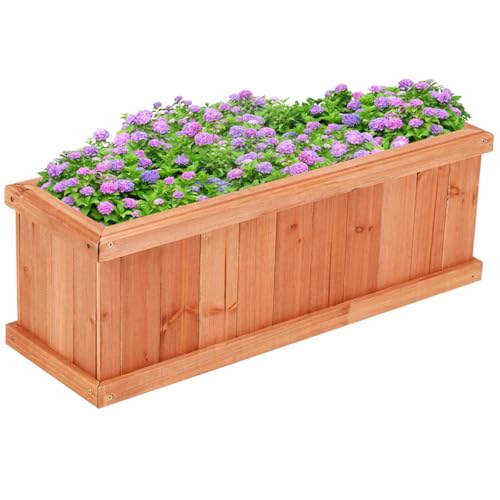 Raised Garden Bed Flower or Vegetable Planter Window Mounted Plant Box for Garden (Cedar Brown / 28"x10"x10")