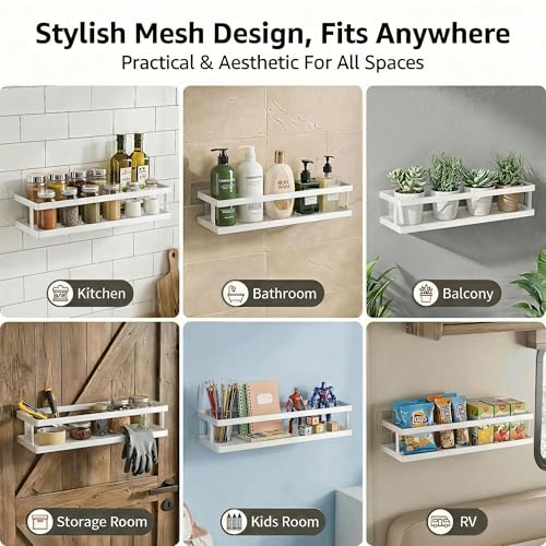 5-in-1 16.5" Extra Long Kitchen Organizer & Shower Caddy Set, Wall Mount Spice Rack with Paper Towel Holder, Utensil Holder & Soap Dish, Rustproof Mesh - White, Guardrail (White / 5-in-1 Minimalist (16.5" Extra Long))