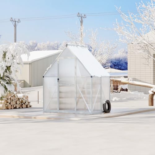 6X4FT Polycarbonate Greenhouse with Aluminum Frame (Silver / 6x4FT)