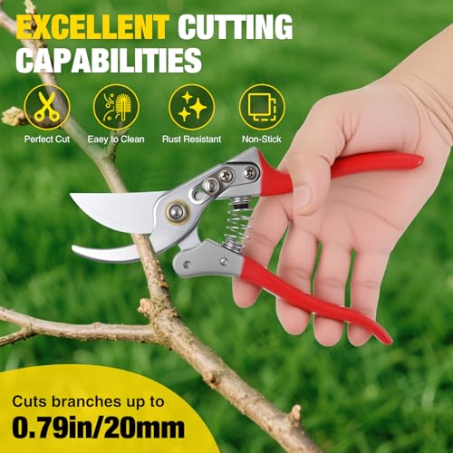 Pruning Shears Garden Shears 8.6" Professional Bypass Garden Scissors Yard Clippers with Sharp SK5 Steel Blade Heavy Duty Hand Pruners for Branch Flower Plant Trimming Cutting Gardening Tools
