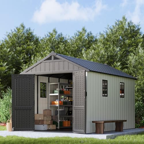 8x12 FT Resin Outdoor Storage Shed with Floor (Beige / 8x12 FT)