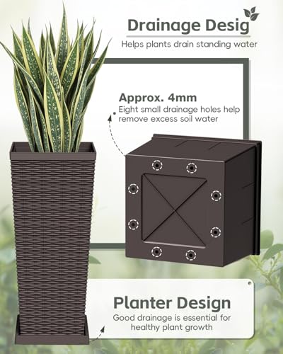 Set of 2 Tall Plastic Planters with Saucer
