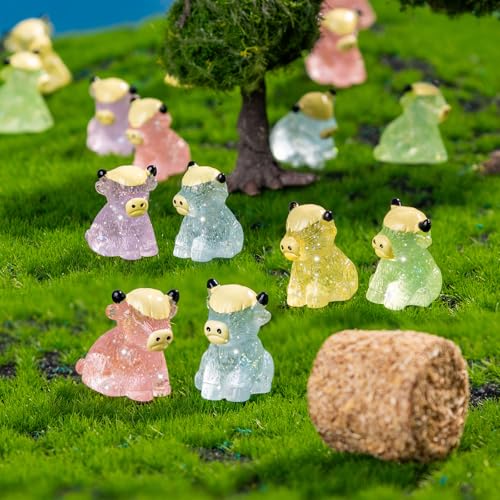 80 Pcs Mini Yak Figurines Bulk Mini Cow Figurines Cake Decorations Miniature Resin Sculpture Ornament Micro Landscape Office Garden Desk Party Tabletop Decor (Glitter Yak-80p)