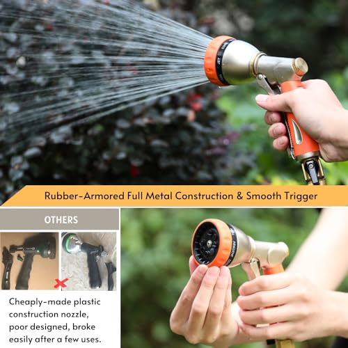 100% Metal Garden Hose Nozzle Sprayer with Ergonomic Handle