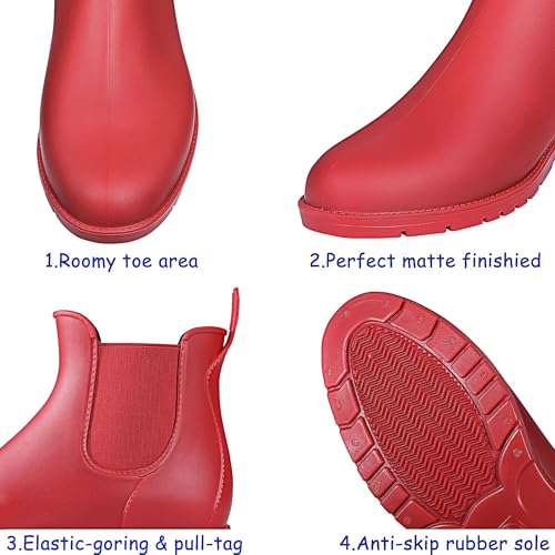 Women's Ankle Rain Boots Waterproof Chelsea Boots Red