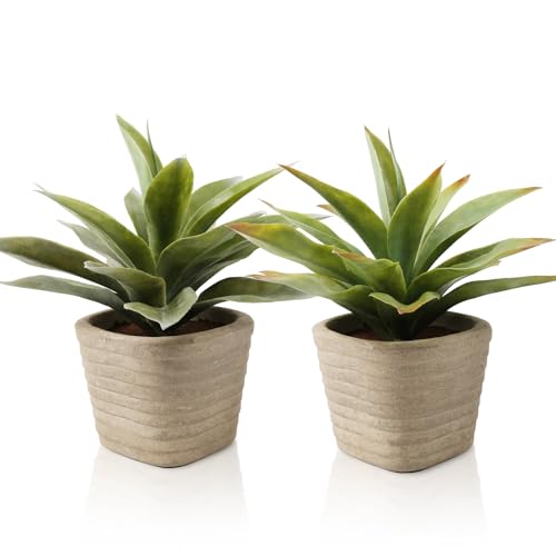 2 Pack Small Fake Agave Plants in Pulp Pot for Home Decor (2 Count)