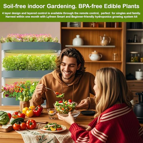 4-Tier 64-Pod Hydroponics Growing System, Large Vertical Hydroponic Garden with LED Grow Lights & Automatic Water Pump, Self-Watering Planter for Herbs, Lettuce & Vegetables