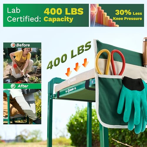 Garden Kneeler and Seat Foldable Gardening Stool with Extendable Legs